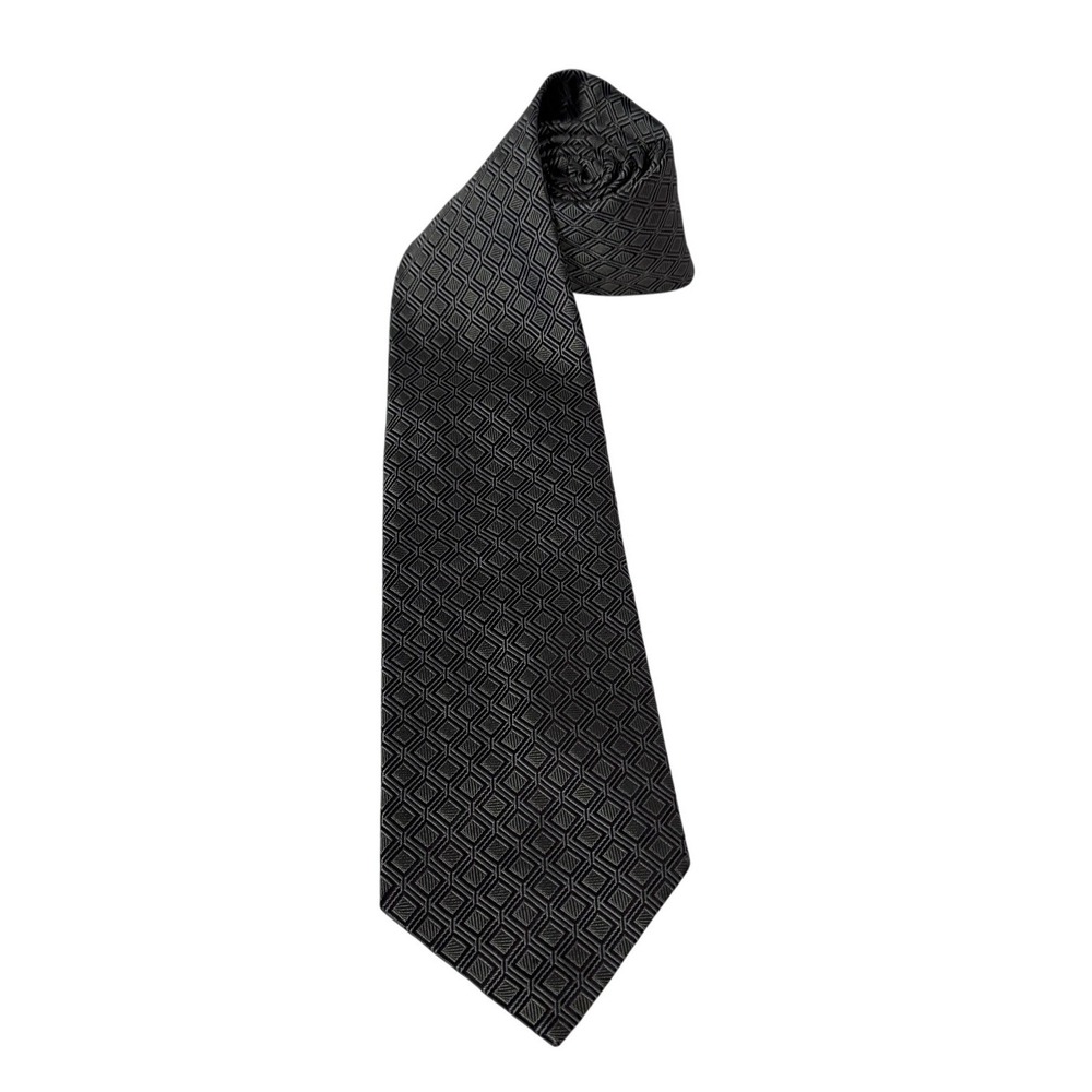 Campia Moda Mens Necktie Charcoal Grey Black Geometric Diamond 100% Silk Tie 4"